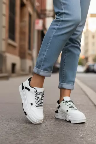 Adidasi dama casual albi cu negru 8002 T4-2