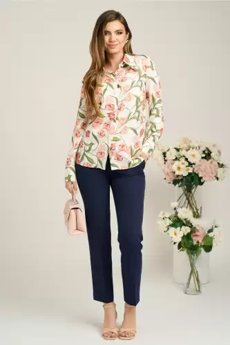 Camasa DY Fashion din viscoza alba cu imprimeu floral roz