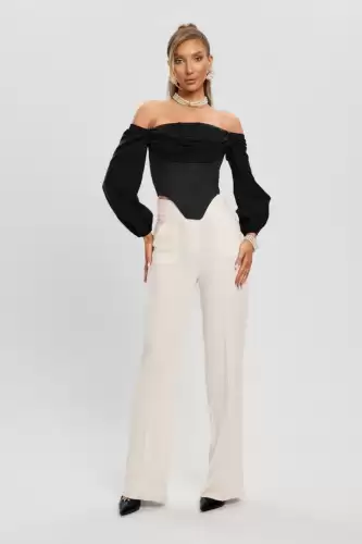 Corset negru cu maneci lungi si inchidere cu fermoar la spate