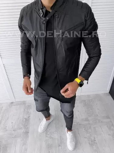 Geaca barbati neagra piele ecologica b2888 116-3