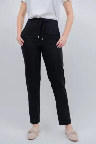 Pantalon negru dama casual cu elastic la talie si buzunare laterale