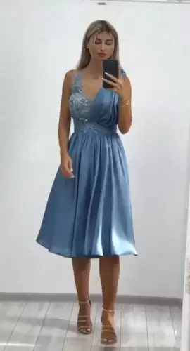 Rochie de ocazie bleu clos cu broderie florala 3D