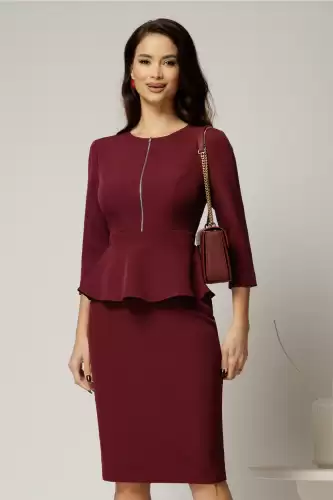 Rochie DY Fashion conica magenta cu peplum si fermoar metalic