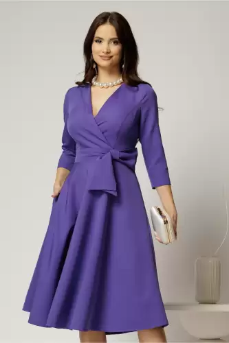 Rochie Dy Fashion mov cu decolteu petrecut si funda maxi