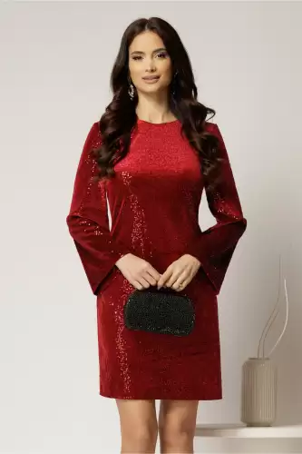 Rochie DY Fashion scurta bordo din catifea cu paiete si funda la spate