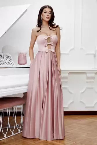 Rochie eleganta lunga din tafta roz pudra