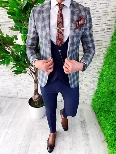 Sacou barbati in carouri slim fit ZR A4880