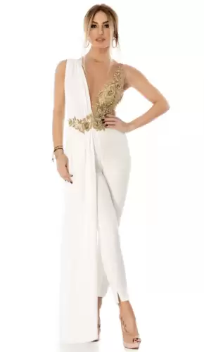 Salopeta eleganta cu broderie si trena ampla