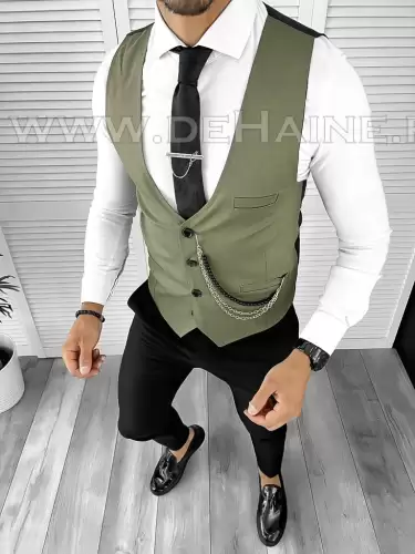 Vesta barbati eleganta slim fit verde B8140 75-4 E