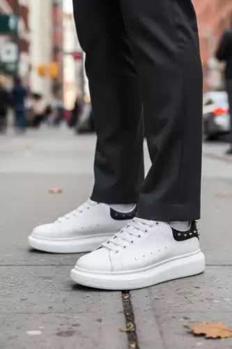 Adidasi barbati casual  albi cu negru 6626