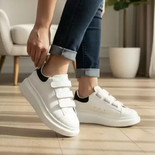 Adidasi dama albi cu negru casual  111B