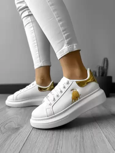 Adidasi dama casual albi cu imprimeu auriu FCL805 T6-2