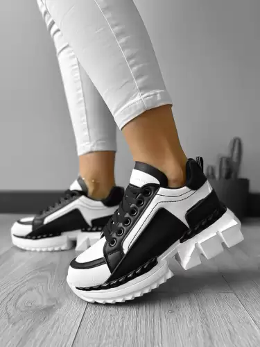 Adidasi dama casual albi cu negru LM052