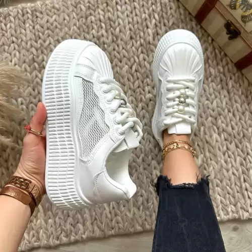 Adidasi dama casual albi cu platforma de 6cm NB733 N16-3