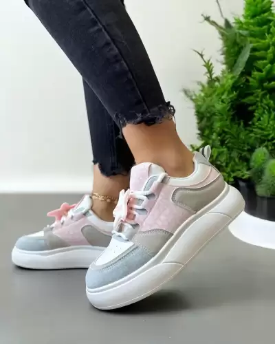 Adidasi dama casual albi cu roz 1682  T50-3