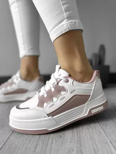 Adidasi dama casual albi cu roz 560 T3-1