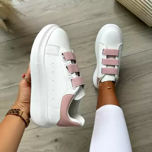 Adidasi dama casual albi cu roz inchidere cu elastic 8901