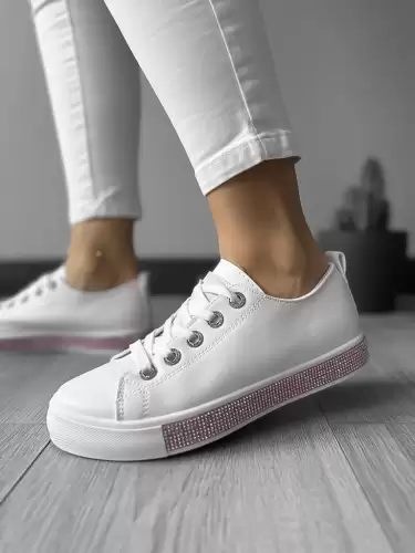 Adidasi dama casual albi cu roz LA223 N7-4