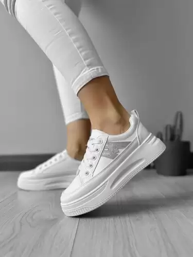 Adidasi dama casual cu talpa inalta  albi cu gri CL2402 T3-2