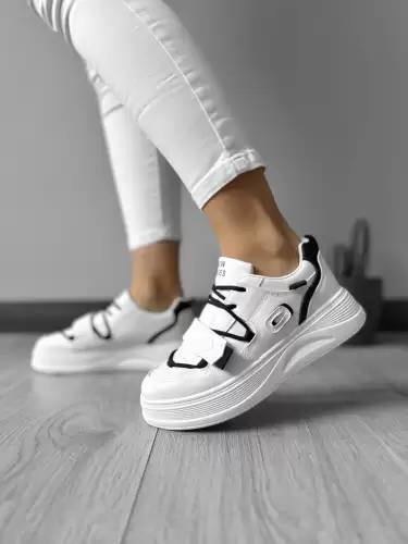 Adidasi dama casual cu talpa inalta  albi cu negru CL2333  T7-1