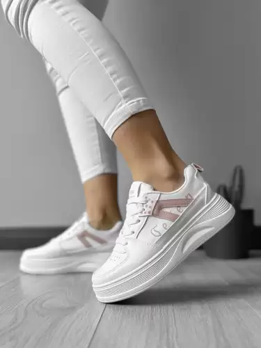 Adidasi dama casual cu talpa inalta  albi cu roz CL2331 T13-3