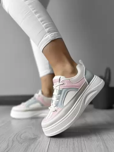 Adidasi dama casual cu talpa inalta  bej cu roz CL2309    T15-4