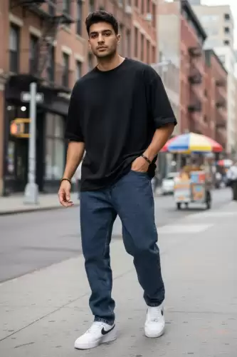 Blugi barbati baggy bleumarin verzui 115b H7-4