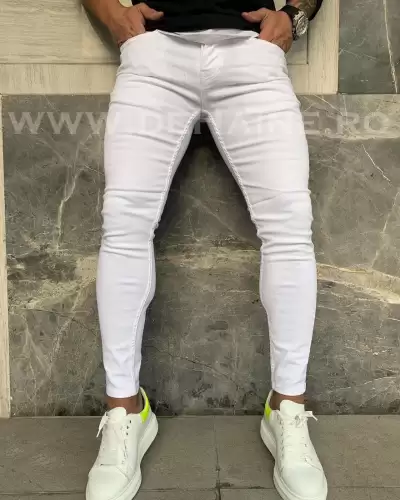 Blugi barbati conici albi cu mic defect DEF728  D2-5.2