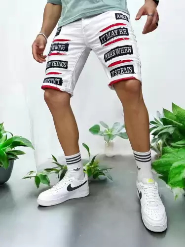 Blugi barbati scurti conici albi cu stikere 4603 D4-4.4