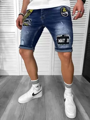 Blugi barbati scurti conici  cu stikere  4069 H3-7