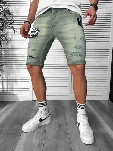 Blugi barbati scurti conici verzi  cu stikere 7041 H2-3