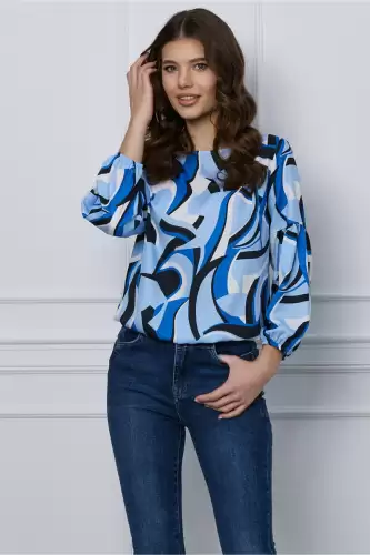 Bluza Aria bleu cu imprimeuri negre