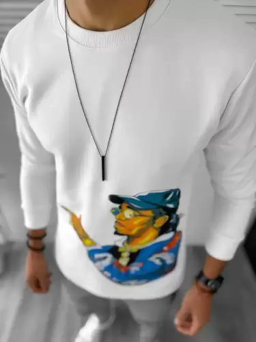 Bluza barbati alba slim fit cu imprimeu K214 i16-3.3