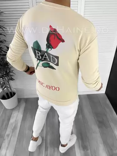 Bluza barbati bej cu imprimeu pe spate K141 P20-1.2