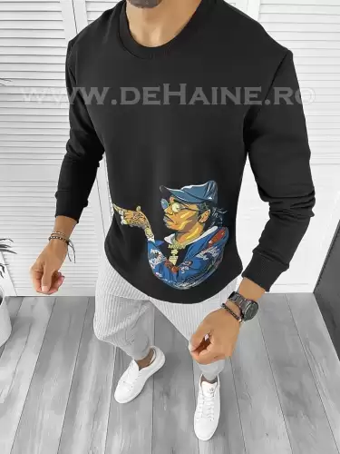 Bluza barbati neagra slim fit cu imprimeu K214  i10-4