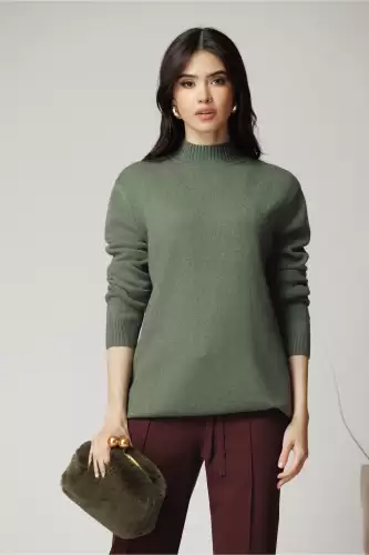 Bluza casual din tricot kaki cu guler