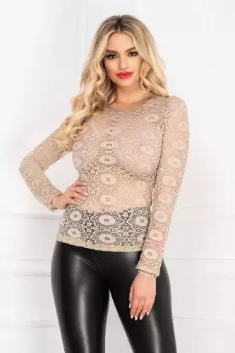 Bluza crem din dantela cu insertii de fir irizant