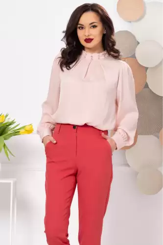Bluza dama eleganta rose cu fronseuri si guler accesorizat cu strassuri
