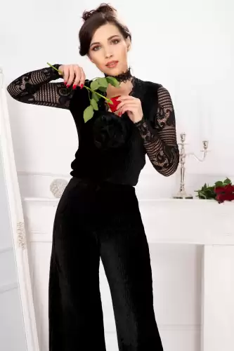 Bluza de ocazie din catifea pretioasa si floare 3D