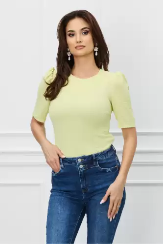 Bluza DY Fashion galbena cu maneci scurte si umeri bufanti