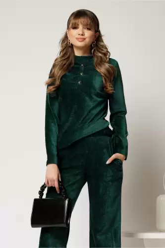 Bluza DY Fashion verde din catifea velurata cu nasturi la bust
