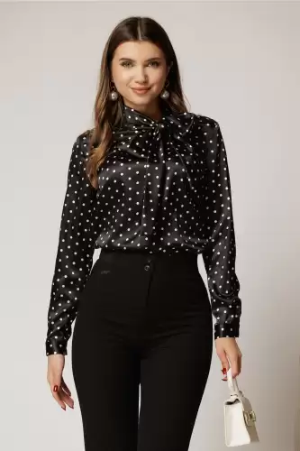 Bluza eleganta neagra din satin cu buline