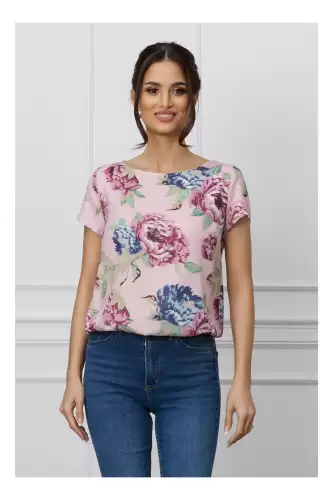 Bluza Iuliana roz cu flori mari