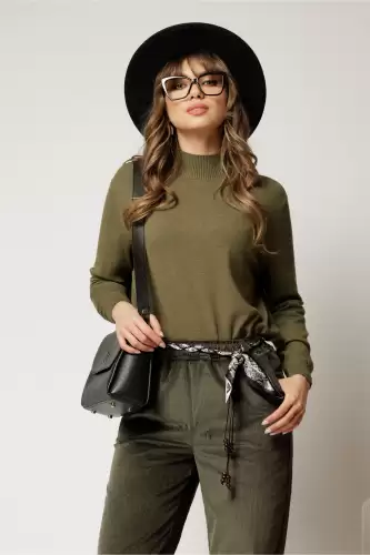 Bluza kaki din tricot cu maneca lunga si croi lejer