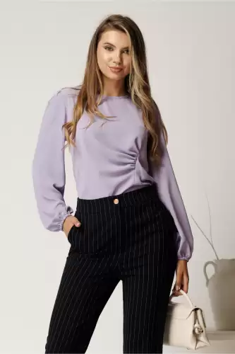 Bluza lila din voal cu fronseu in talie