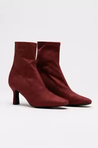 Botine elegante bordo din material textil catifelat