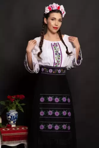Brau dama traditional Lioara cu motive florale mov