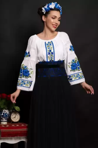 Brau traditional Cer Instelat albastru cu dantela si banda din catifea Legendaria by Venezia