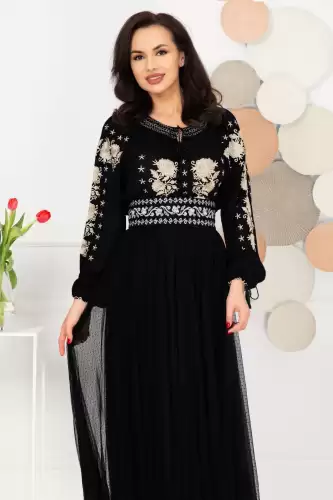 Brau traditional cu broderie florala gri