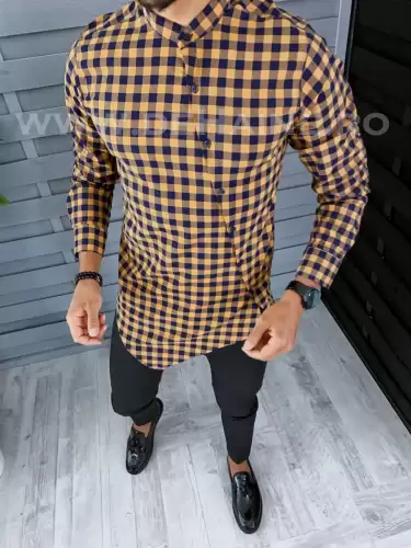 Camasa barbati asimetrica in carouri slim fit B2129 O2-4.2